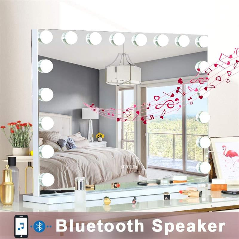 VANITII Hollywood Makeup Vanity Mirro R31.49''×22.83'' Bluetooth Wall Mount Smart Control 10X Magnifying Glass with 18 LED Bulbs 3 Light Colors