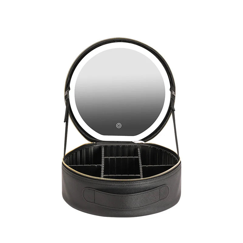 Illuminate Your Beauty: Stylish Round Smart LED Makeup Bag with Mirror and Large Capacity for Travel