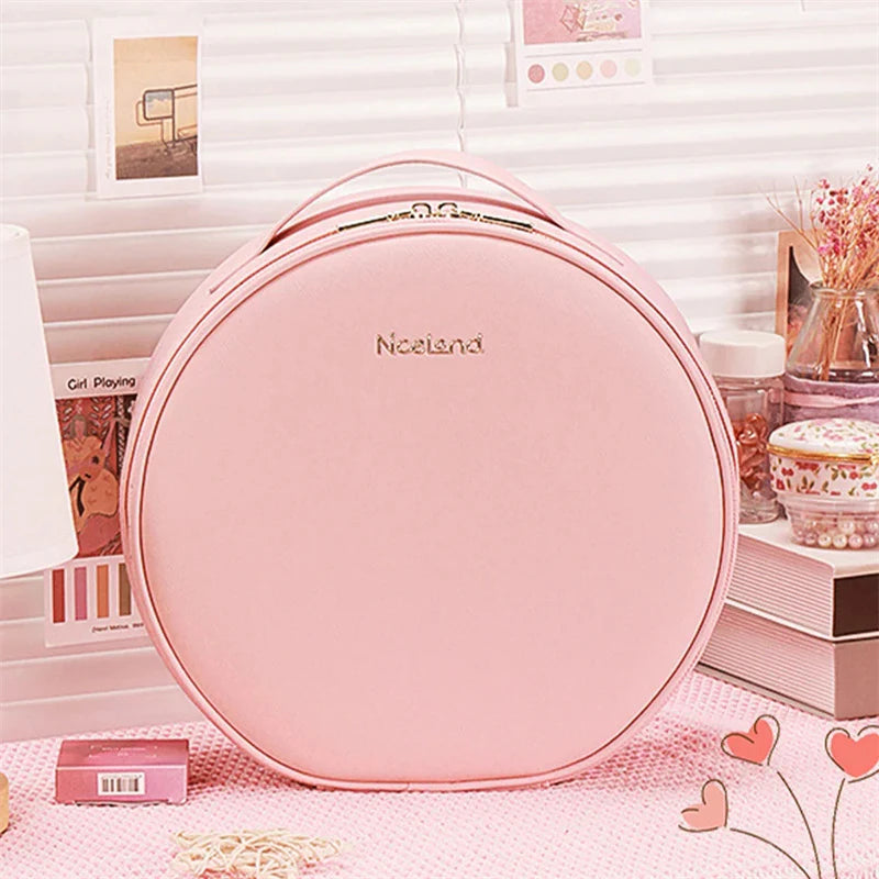 Illuminate Your Beauty: Stylish Round Smart LED Makeup Bag with Mirror and Large Capacity for Travel