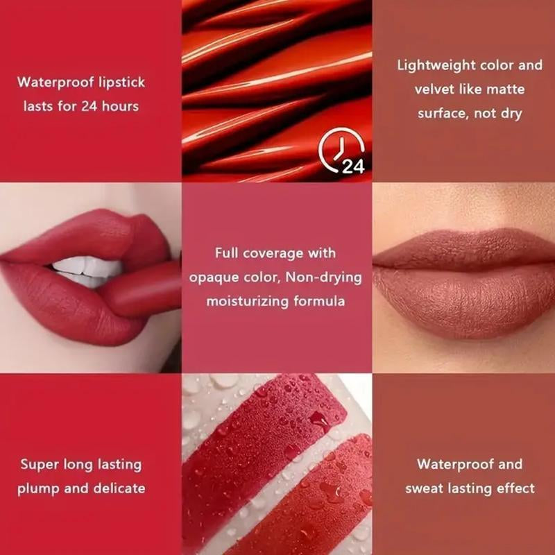 Long Lasting Waterproof Lipstick Set, 6 Counts/Set Easy Coloring Non-Stick Cup Lipstick, Lip Makeup Cosmetic for Women & Girls, Sexy Red Lip Gloss