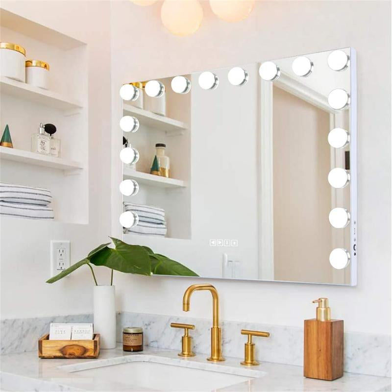 VANITII Hollywood Makeup Vanity Mirro R31.49''×22.83'' Bluetooth Wall Mount Smart Control 10X Magnifying Glass with 18 LED Bulbs 3 Light Colors