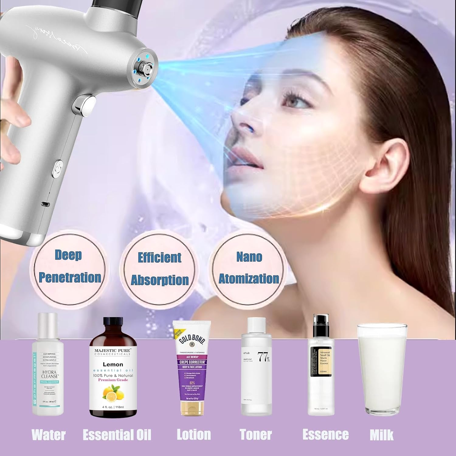 Facial Steamer-Face Mister Nano Hydration Oxygen Sprayer,Daily Hydration for Maximum Serum Absorption Deep Clean & Tighten Skin,Red and Blue Light Professional Home Facial Spa(Sliver)